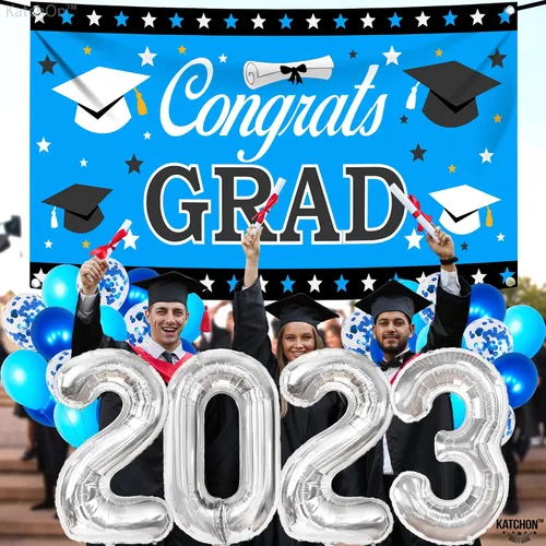 Vista 6 de KatchOn, Globos azules 2023 y pancartas de graduación – Grandes, paquete de 30 Cartel de felicitación de graduación Decoraciones de graduación