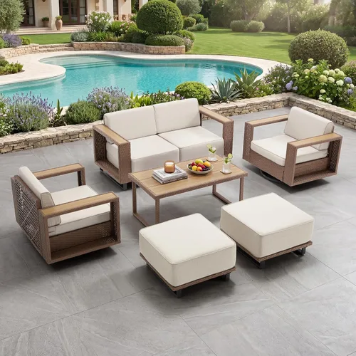 Vista 18 de Bonzy Home Patio sofá de 3 plazas, sofá seccional al aire libre de mimbre
