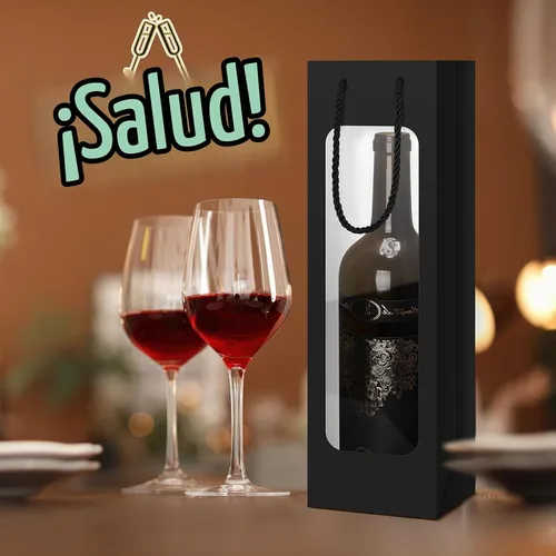 Vista 6 de Tioncy 24 bolsas de regalo de botella de vino individual de Navidad, bolsas de champán para bodas a granel con ventana transparente, cajas Negro