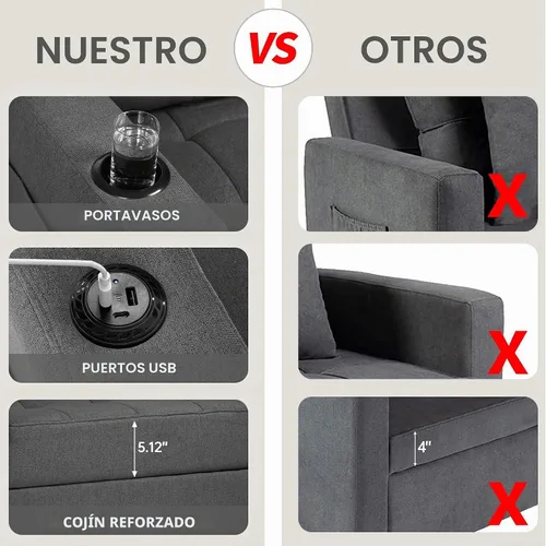 Vista 3 de DURASPACE Silla de dormir de 39 pulgadas, silla convertible 3 en 1, cama, silla de cama extraíble, sillón individual, ajustable con puertos USB