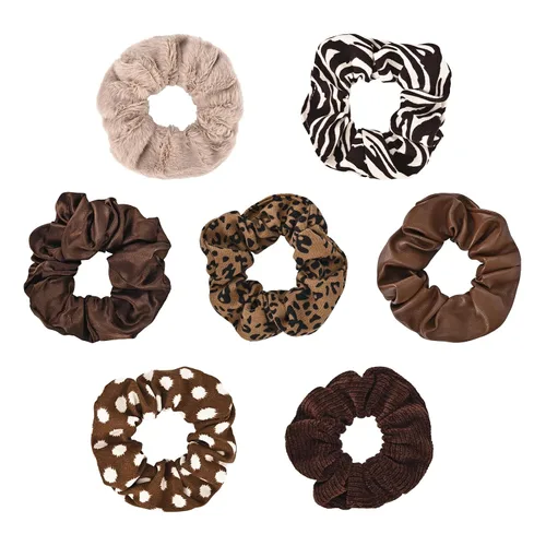 Vista 7 de Lazos para el cabello con estampado de vaca y leopardo, 7 piezas, coleteros multicolor de animales Bandas de pelo para niñas, soporte para cola