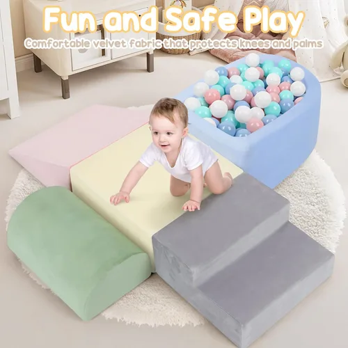 Vista 7 de Juguetes de escalada para niños pequeños de 1 a 3 años, bloques de escalada de espuma con pozo de pelotas para bebé, juguetes de escalada