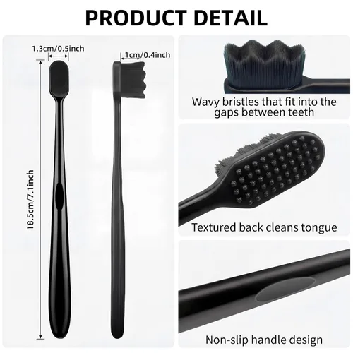 Vista 2 de Patelai 8 piezas Micro Nano Cepillo de dientes con 20000 cerdas extra suaves, negro Extra Soft Bristles, Individually Packaged, Bamboo Charcoal