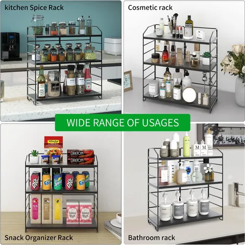Vista 7 de BOIVSHI Organizador de encimera de baño, organizador de encimera de baño de 3 niveles, 8 niveles de altura ajustable, organizador de baño