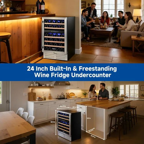 Vista 8 de BODEGA 24 Inch Dual Zone Wine Fridge, 41℉ to 72℉, Holds 46 Bottles
