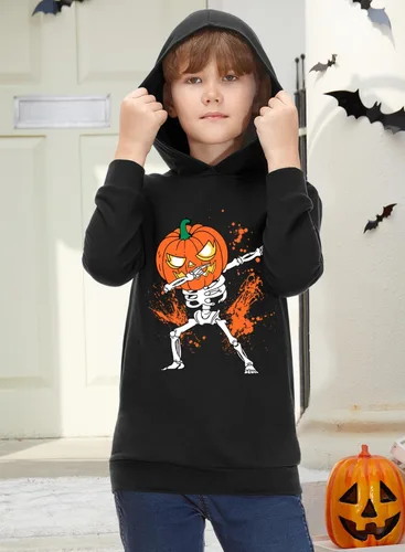 Vista 4 de Sudadera con capucha de manga larga para niños de Halloween con bolsillos de 4 a 14 años