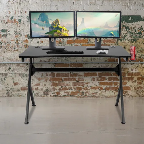 Vista 4 de BizChair Escritorio para juegos de 45.25 x 29 pulgadas, estación de trabajo para jugadores con soporte para auriculares y 2 agujeros para organizar