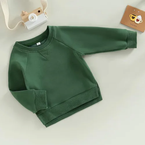 Vista 66 de Sudadera unisex de algodón de color sólido para bebé, camiseta de manga larga con cuello redondo