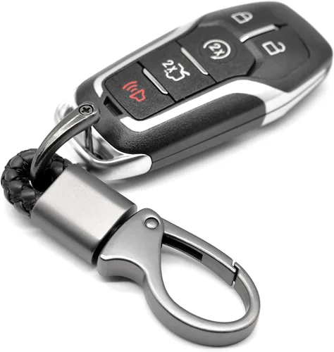 Vista 2 de Llavero de cuero para automóvil con anillo en D para hombres y mujeres, 1 paquete negro, giratorio de 360 grados, con destornillador