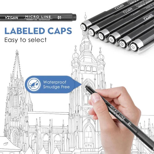 Vista 3 de YISAN Plumas de Punta Ultra Fina Negras 01, Bolígrafos de Tinta de Punta Extra Fina, Marcadores de Arte Finos de 0.25mm Sin Derrames para Dibujo