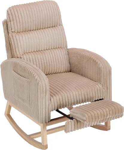 Vista 12 de GarveeHome Mecedora para guardería con reposapiés, balancín deslizante con Beige