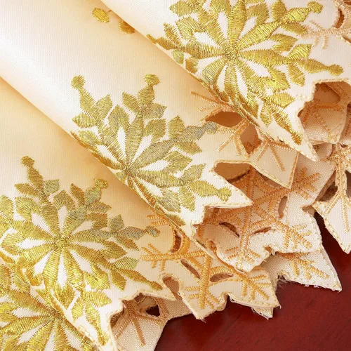 Vista 2 de Caminos de mesa bordados con copos de nieve para Navidad e invierno (dorado, 14 x 90 pulgadas)