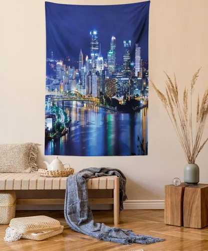 Vista 13 de Lunarable Tapiz azul, piscina temática de competición deportiva con carriles imagen de pictograma acuático, decoración de tela para colgar