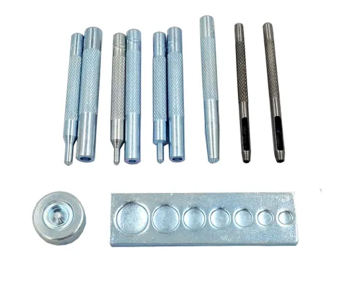 Vista 4 de DIY Leather Craft 11pcs Herramienta de artesanía Troquel Punch Snap Kit remache Setter con base para perforar e instalar botón de remache