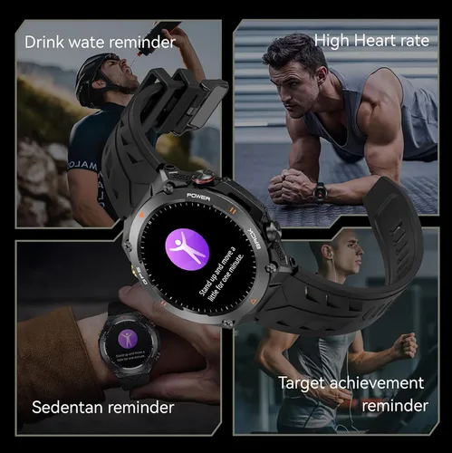 Vista 7 de Yihou ABC - Reloj inteligente de seguimiento GPS para hombre, senderismo, correr, resistente, militar, con marca/respuesta de llamada, brújula Negro
