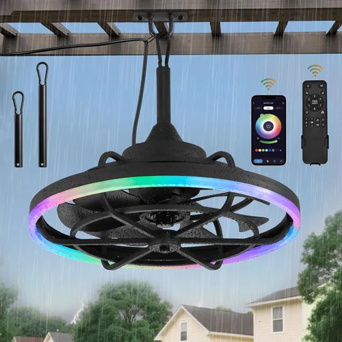 Vista 10 de Fanbulous Ventiladores de Techo para Exteriores con Luz para Patios, Ventilador de Techo Enchufable de 20" Resistente a la Intemperie, Ventilador