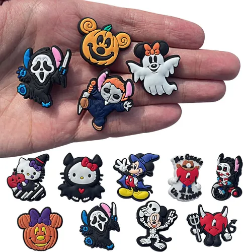 Vista 3 de 53 dijes de zapatos de película de terror de Halloween para zapatos tipo zueco y dibujos animados para adolescentes, niños, niñas, hombres