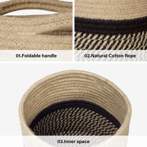 Vista 5 de TIMEYARD – Cesta para plantas de cuerda de yute resistente, tejida con diseño moderno para maceteros de interior de hasta 7.5 pulgadas, cesta