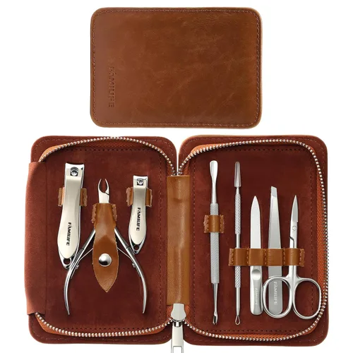 Vista 14 de FAMILIFE - Kit de manicura profesional para uñas, 11 en 1, de acero inoxidable, con estuche de viaje portátil de cuero negro, regalos de lujo para él