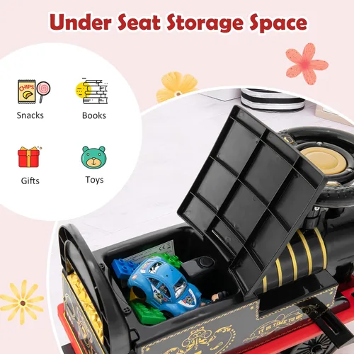 Vista 7 de Costzon Juguetes para montar, tren eléctrico de 6 V con pistas, asiento de almacenamiento, luces intermitentes y música, respaldo, dispositivo