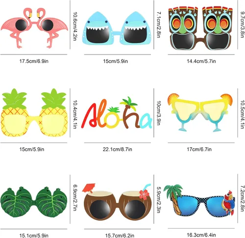 Vista 3 de Ocean Line Luau - 9 pares de gafas de sol hawaianas divertidas, accesorios de disfraces tropicales, divertidos recuerdos de fiesta de verano