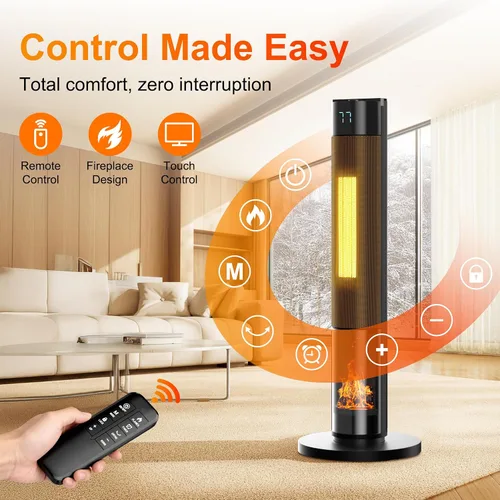 Vista 6 de AKIRES Calentadores de espacio para uso en interiores para habitaciones grandes, calentador de habitación en torre con termostato, oscilante