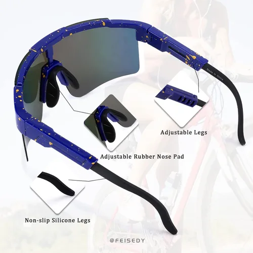 Vista 4 de FEISEDY Gafas de sol deportivas de ciclismo envolventes con piernas ajustables de los años 80 para hombres y mujeres protección al aire libre B2837