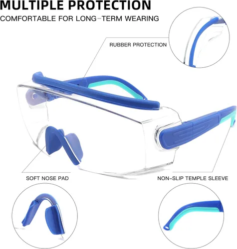 Vista 4 de Gafas de seguridad sobre anteojos, anti niebla, gafas protectoras con marco ajustable para hombres y mujeres
