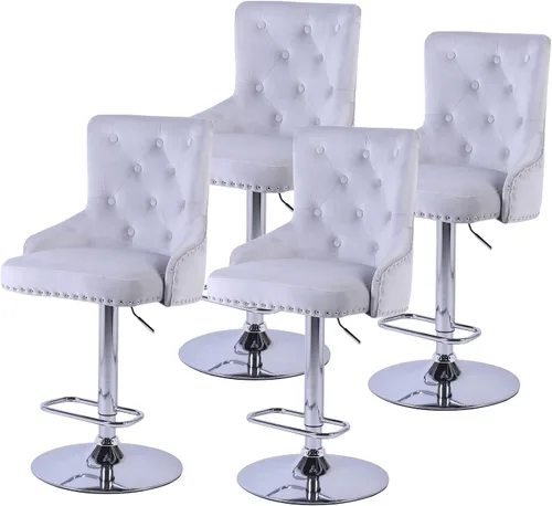 Vista 8 de Juego de 2 taburetes de bar de terciopelo con mostrador trasero, taburetes de mostrador ajustable en altura con reposapiés, moderno taburete