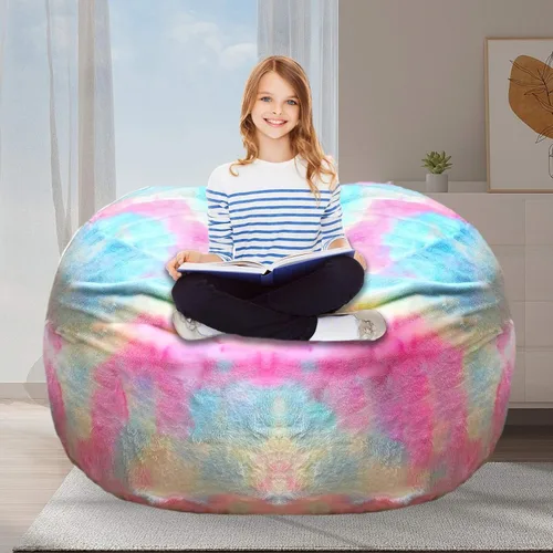 Vista 51 de Puf para adultos y niños sin relleno, sofá perezoso suave y redondo, funda de sofá de puf clásico, saco de amor para dormitorio, silla de lectura
