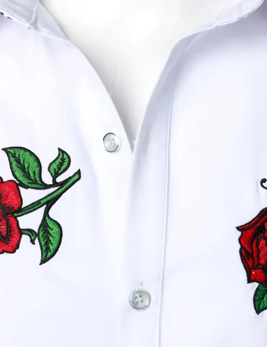 Vista 5 de ZEROYAA Camisas de vestir para hombre con diseño de bordado de hipster de manga larga con botones