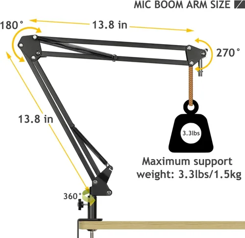 Vista 5 de Audio Technica AT2020 - Soporte de micrófono AT2020, soporte de tijera de suspensión con soporte de amortiguador, filtro pop, abrazadera resistente