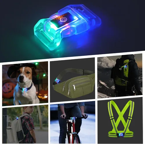 Vista 6 de Paquete de 2 hebillas de liberación lateral, hebilla de plástico iluminada, recargable, impermeable, para caminar por la noche, hebilla de collar