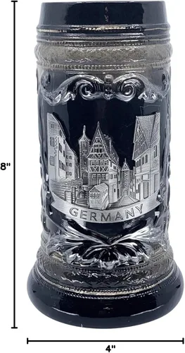 Vista 5 de Essence of Europe Gifts E.H.G - Jarra de cerveza alemana de Rothenburg con emblema de metal, 1 litro, jarra de cerámica con emblema de metal, jarra