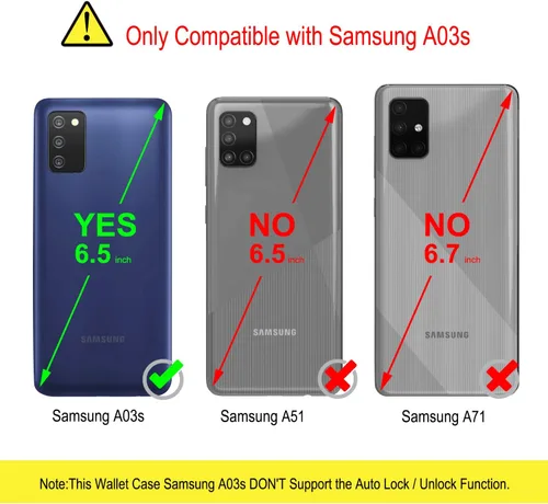 Vista 7 de YATWIN Compatible con Samsung Galaxy A03s Wallet Case, Flip Wallet Funda de cuero con cierre magnético con soporte para tarjeta de crédito y función