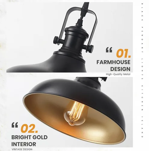 Vista 7 de Luces colgantes negras para isla de cocina, 11.41 pulgadas, lámpara colgante industrial vintage, luces de isla para cocina, comedor, dormitorio, 1