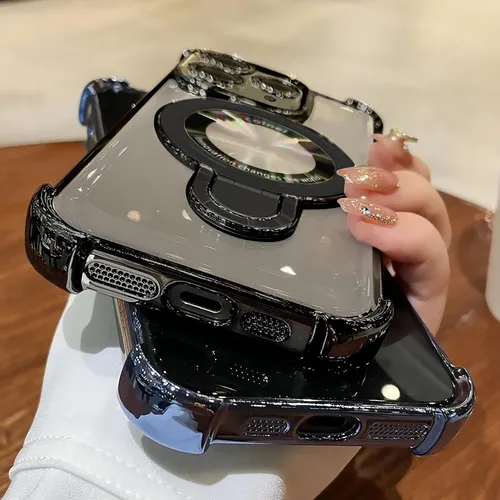 Vista 4 de Funda para iPhone 11 Pro con soporte de anillo magnético, [compatible con MagSafe] Cuatro esquinas a prueba de golpes