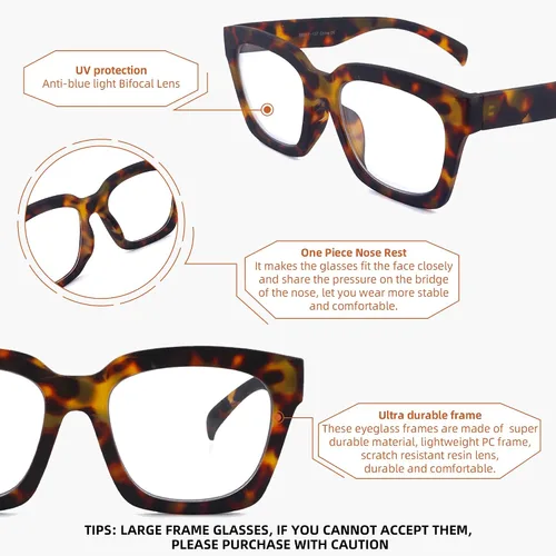 Vista 6 de HIYANJN Gafas de Lectura Bifocales para Mujeres con Filtro de Luz Azul para Computadora, Parte Superior Transparente, Montura Mate de Gran