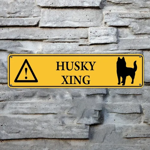 Vista 18 de Husky Xing - Letrero de metal de advertencia para perro, letrero de metal para cruzar el patio, decoración antigua de hierro personalizado