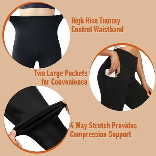 Vista 4 de HIGHDAYS Paquete de 3 leggings con bolsillos para mujer, cintura alta, control de abdomen, pantalones de yoga suaves para mujer, para entrenamiento