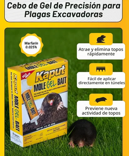 Vista 3 de Kaput Cebo de gel para topos, listo para usar, mata lunares de warfarina para césped para control de roedores, inyección directa de túnel