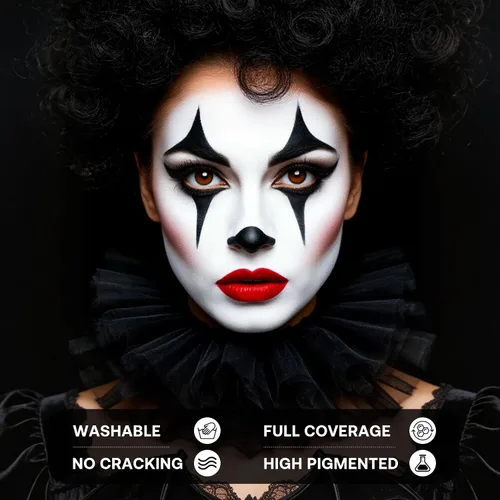 Vista 4 de Pintura facial blanca para maquillaje de Halloween, base blanca y negra 01 Blanco