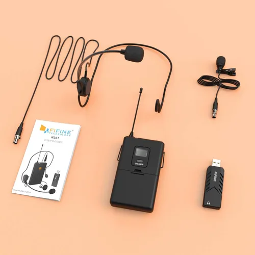 Vista 6 de FIFINE Micrófonos inalámbricos para computadora, sistema de micrófono inalámbrico USB para PC y Mac, sistema de auriculares UHF con receptor USB