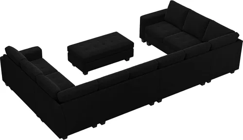 Vista 8 de Belffin Juego de sofá seccional en forma de U de terciopelo de gran tamaño, juego de sofá modular modular convertible con almacenamiento otomano