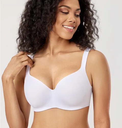 Vista 5 de DELIMIRA Brasier tipo balconette para mujer, cobertura completa, talla grande, con varillas, espalda suave, sin costuras
