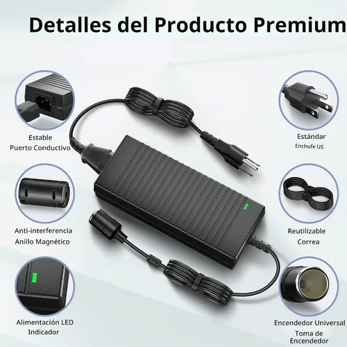 Vista 3 de Convertidor de CA a CC de 180W/15A, convertidor de 110-240V a 12V, adaptador de fuente de energía AC/CC del encendedor de cigarrillos de 7,64 pies