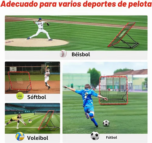 Vista 5 de Baseball Rebounder ,4x4.5FT Soccer Rebounder with 4 Adjustable Angles, 28 Bungee Cords to Adjust Elastic, Sports Equipment for