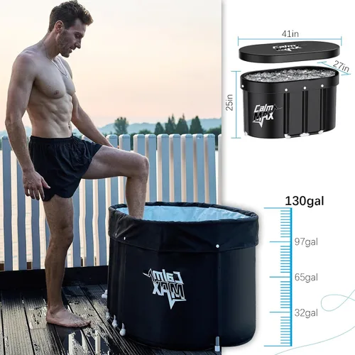 Vista 4 de CalmMax Bañera de hielo ovalada con tapa para atletas 492L Bañera de inmersión fría portátil para terapia de agua fría Baños de hielo de 5 capas