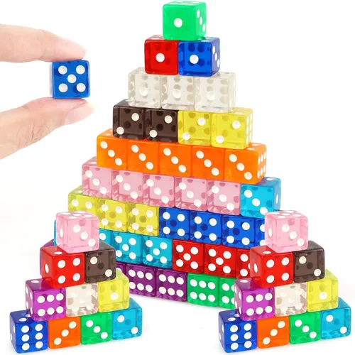 Vista 10 de Juego de 50 dados estándar de 0.63 pulgadas con acrílico negro, blanco, rojo, 6 caras, a granel, dados de casino para fiestas temáticas de casino