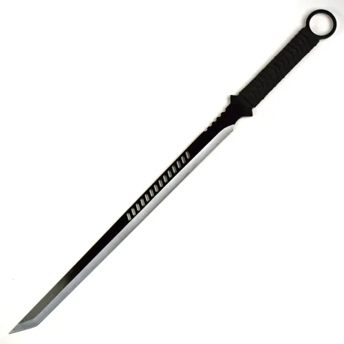 Vista 5 de Espada ninja, machete, cuchillo de lanzamiento táctico, hoja, katana, tanto, de 27 pulgadas Hoja única negra